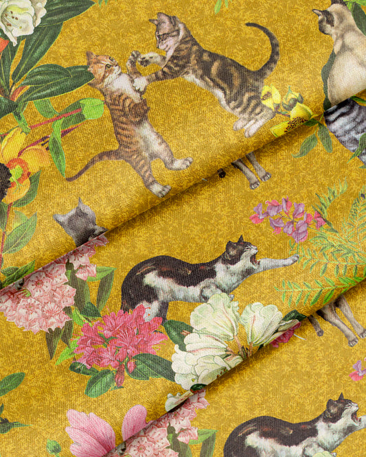 Crazy Cat Lady Fabric, in Yellow