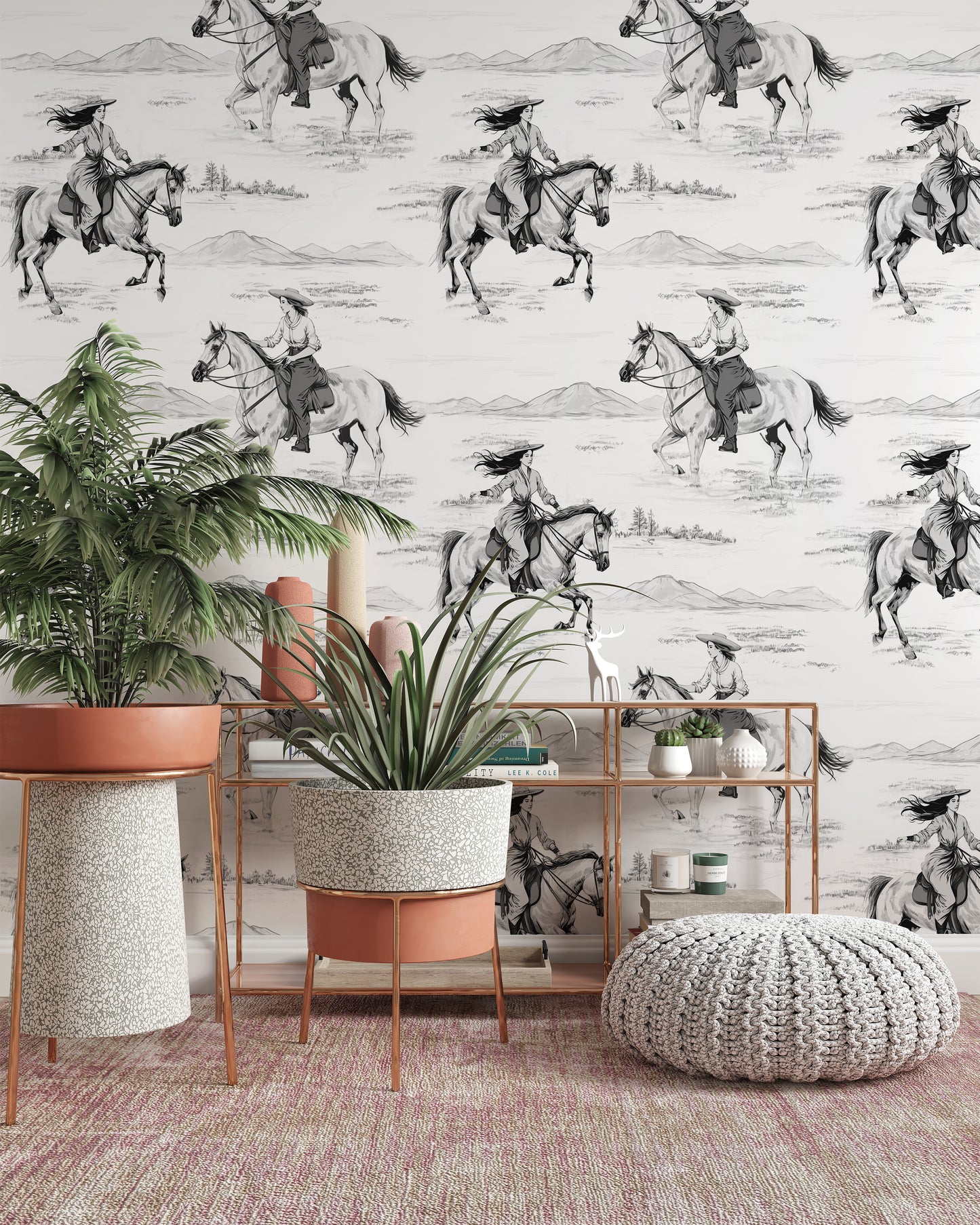 Cowgirl Wallpaper, in Black & White | Peel & Stick