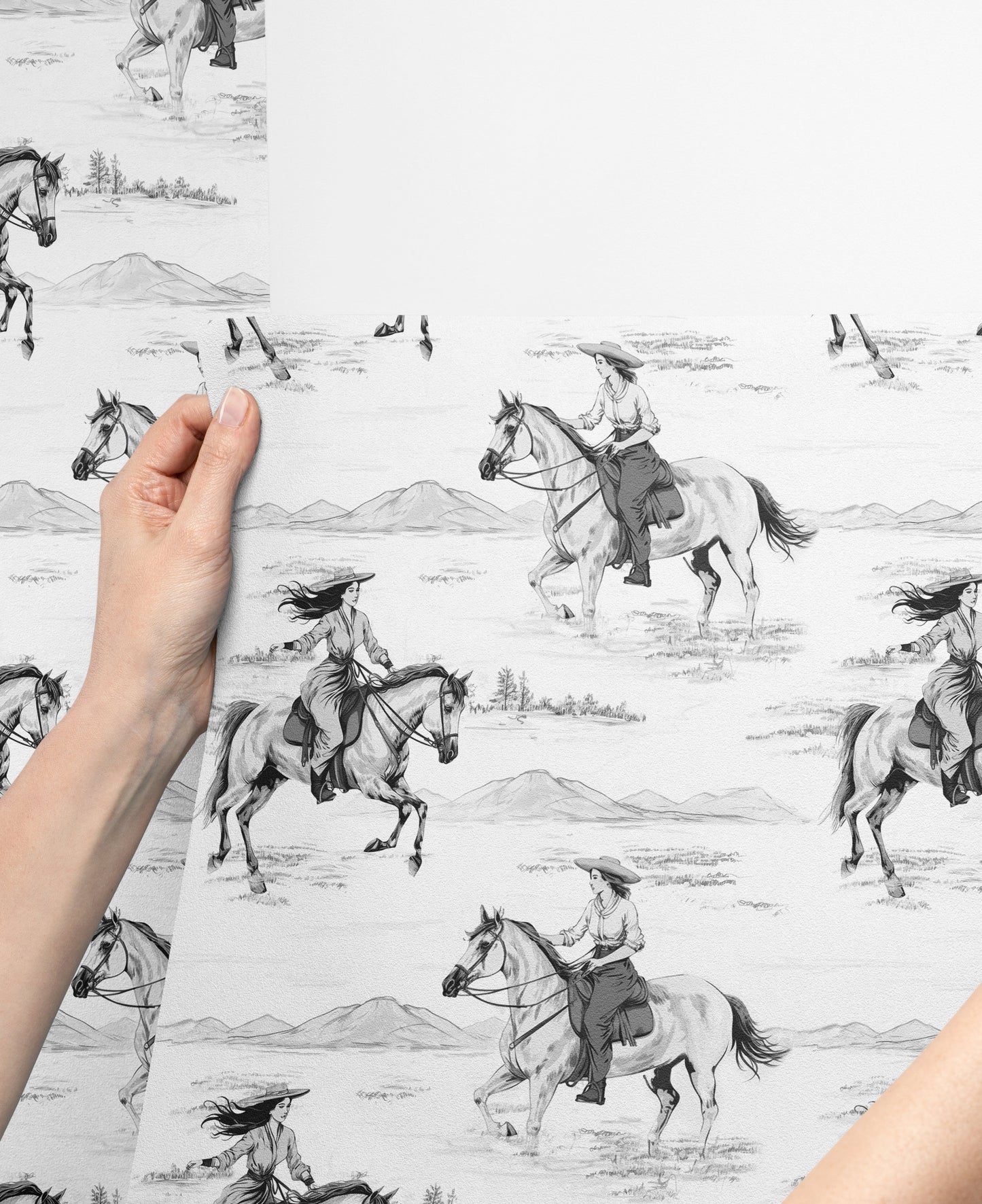 Cowgirl Wallpaper, in Black & White | Peel & Stick