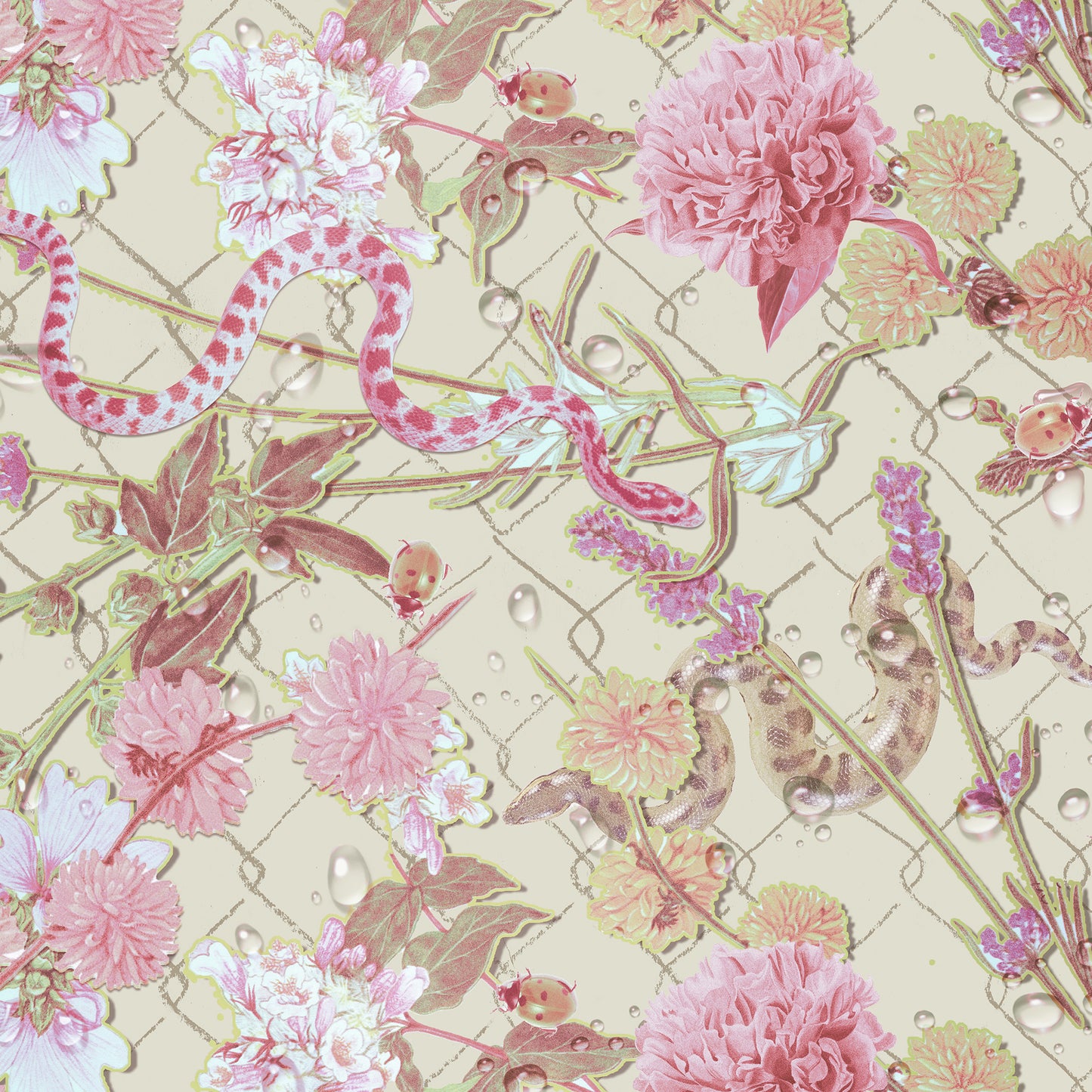 Chainlink Garden Wallpaper, in Summer