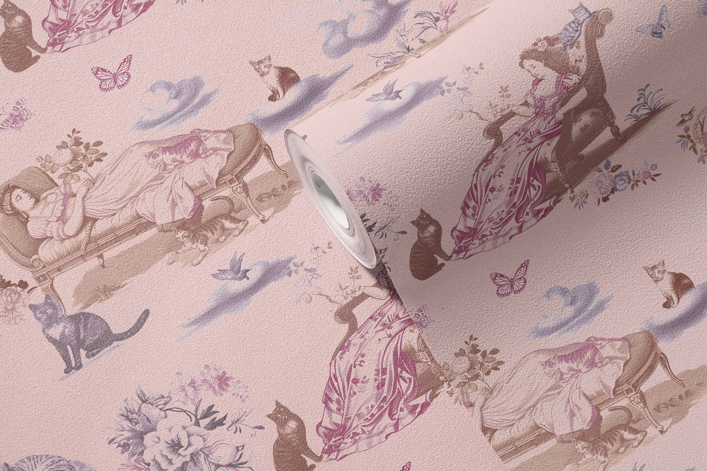 Cat Nap, in Peony | Peel & Stick Wallpaper