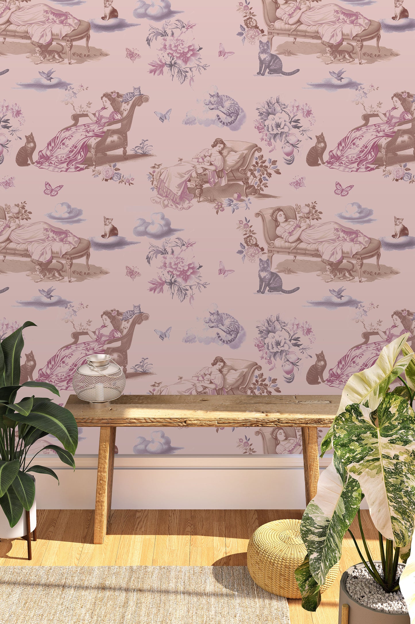 Cat Nap, in Peony | Peel & Stick Wallpaper